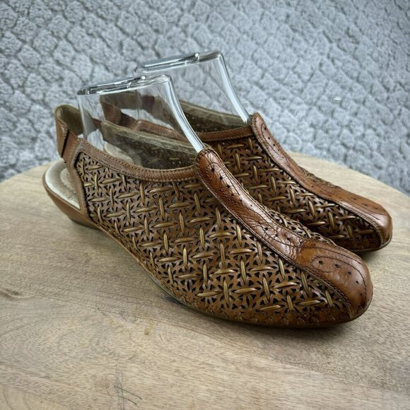 Pikolinos Leather Woven Slip-On Heel mule Sandals Size 41 10.5 / 11 Light Brown - Picture 1 of 15